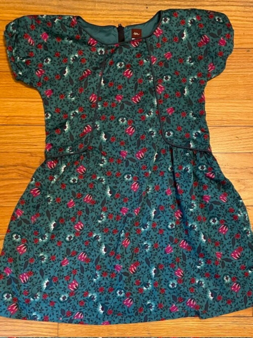 TEA COLLECTION Sz 7 Satin Teal Floral Dress Germany Girls